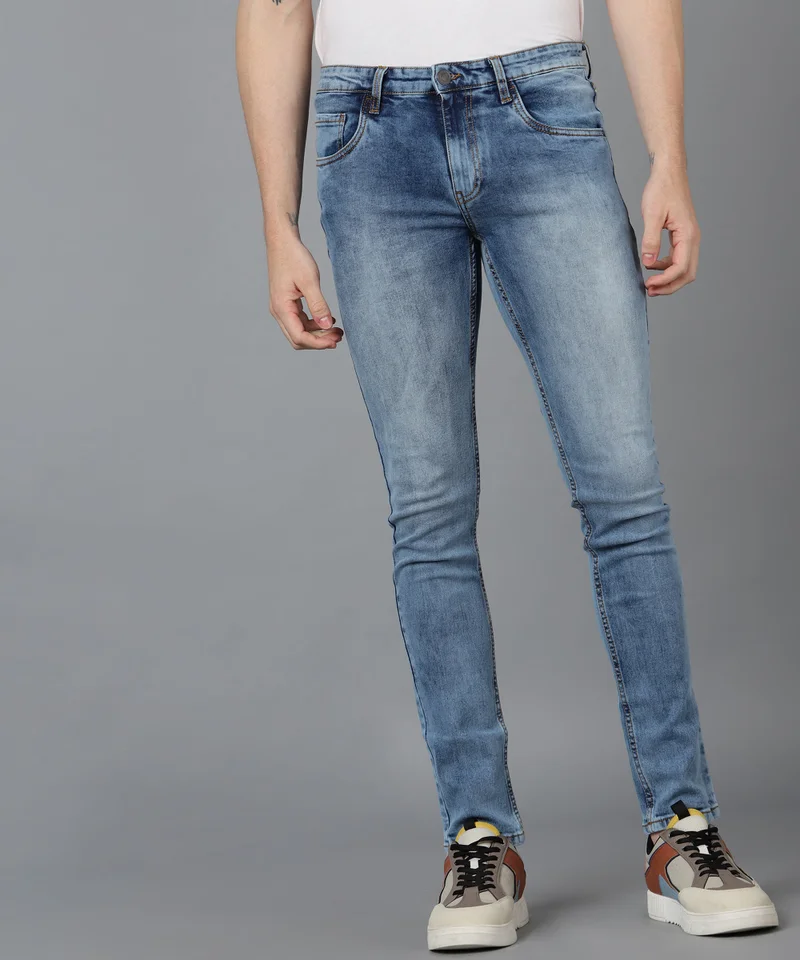 Urbano Fashion Men's Sky Blue Slim Fit Washed Jeans Stretchable